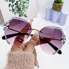 Ombre Lens Sunglasses Rhinestone Decor Glasses UV Blocking
