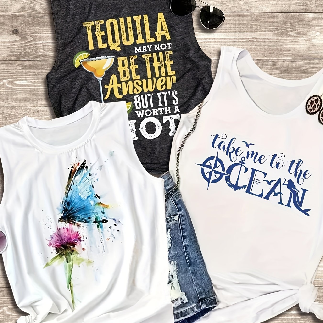 Graphic Print Tank Top 3 Pack Women's Sleeveless Top