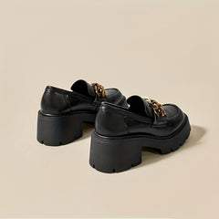Chain Decor Chunky Heel Loafers Closed Toe Slip On Shoes Women's Walking Shoes