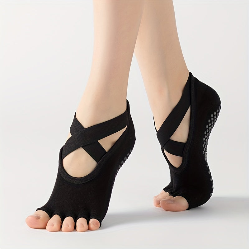 Women's Open Toe Yoga Socks Non Slip Cross Strap Sports Socks