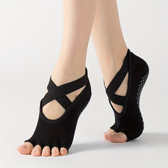 Women's Open Toe Yoga Socks Non Slip Cross Strap Sports Socks