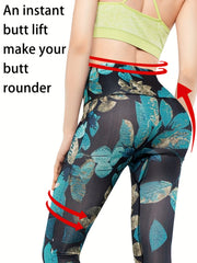 Leaf Printed Yoga Leggings for Women