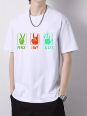 Peace Love Art Print Men's Cotton Graphic Crew Neck T-shirt