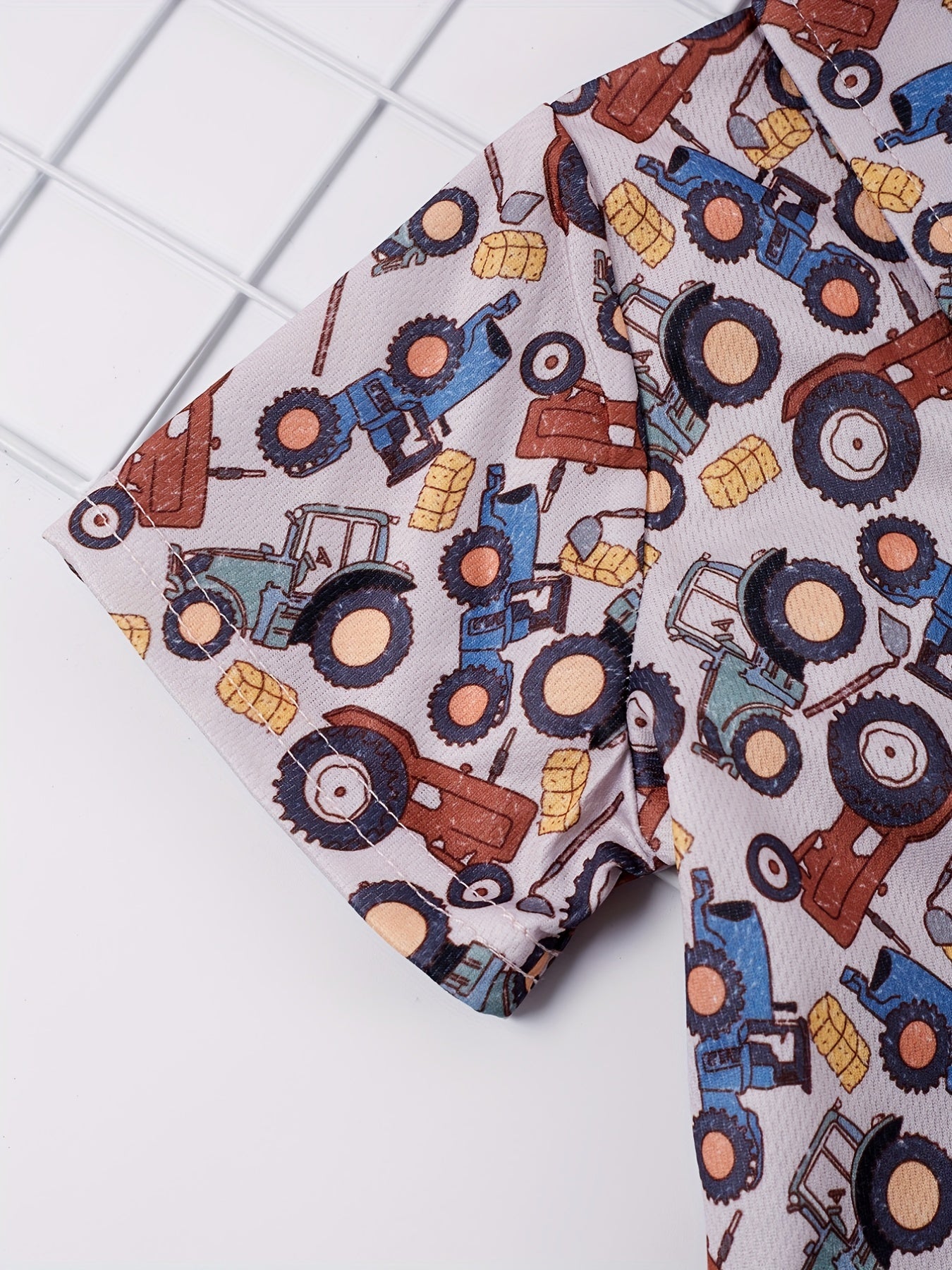 Boys Tractor Short Sleeves Button Down Shirt Tops Casual
