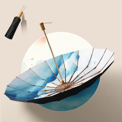 16 Bones Foldable Wood Handle Umbrella