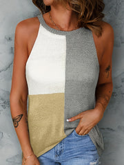 Colorblock Pattern Halter Neck Knit Top Women's Clothing