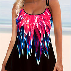 Floral Print Plus Size Tankini Set with Round Neck Cami Top & Shorts Swimsuit