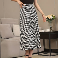 Checkerboard Print Pleated Skirts High Waist Women's Clothing