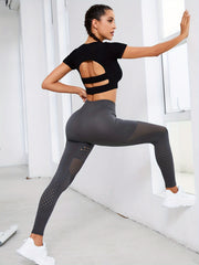Solid Short Sleeves Crop Tops Quick Drying Round Neck T shirt Women's Activewear