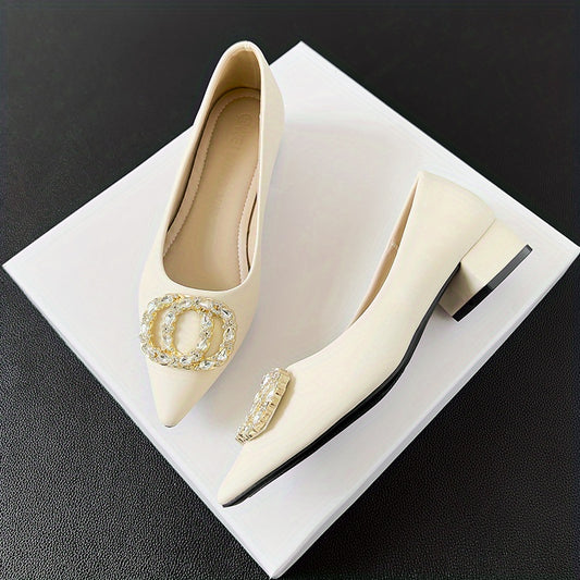 Women's Rhinestone Slip On Chunky Heel Glitter Dress Shoes
