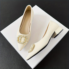Women's Rhinestone Slip On Chunky Heel Glitter Dress Shoes