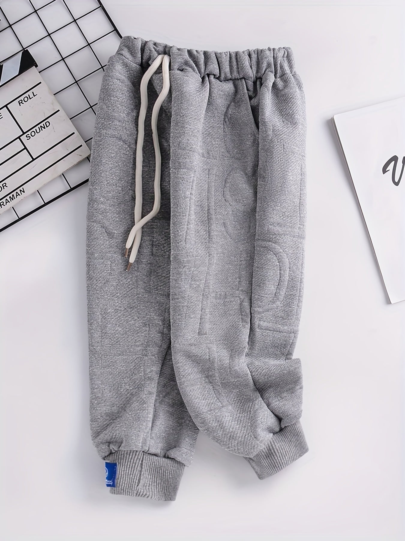 Boys Sweatpants Alphabet Texture Drawstring Elastic Waist Trousers