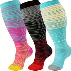 3 Pairs Plus Size Compression Socks 20-30 mmHg Knee High Support Stockings