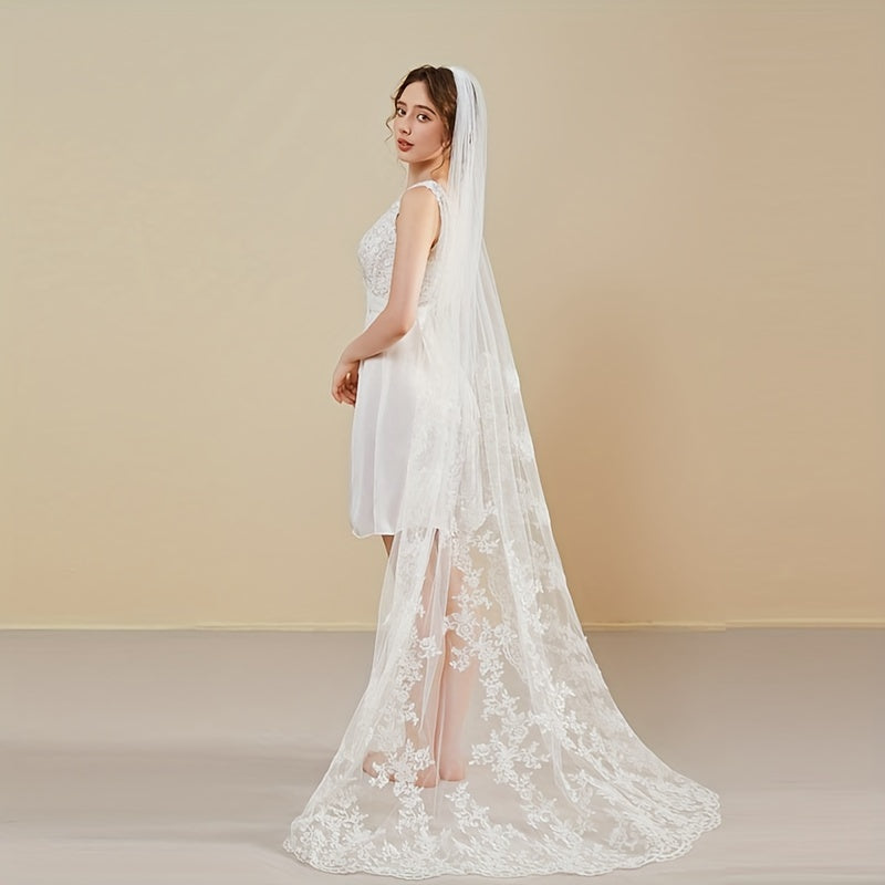 Romantic Wedding Veil Lace Trim Bridal Veil with Comb Hand Wash 2m Long