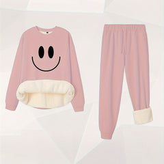 Smiling Face Print Top & Joggers Outfit 2 Piece Set