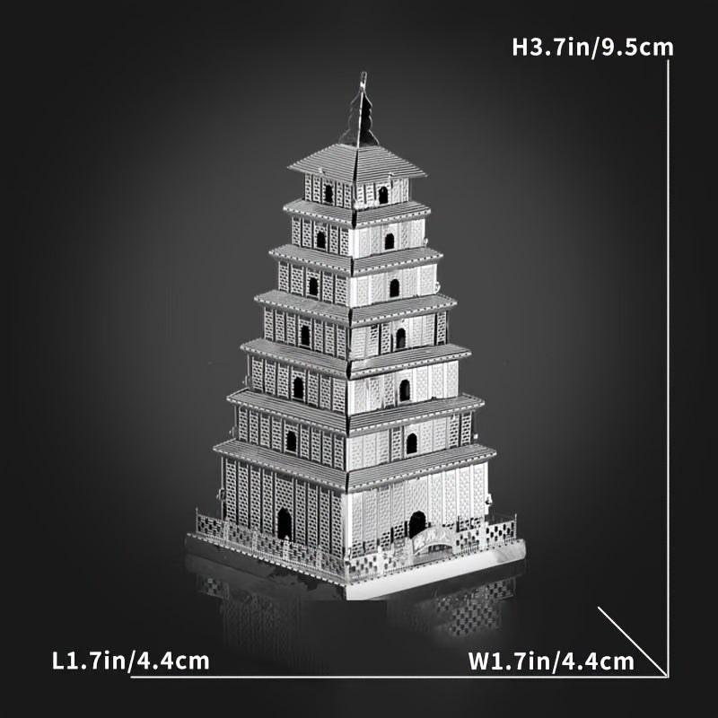 3D Metal Puzzle Ancient Pagoda & Lotus Flower Model Kit