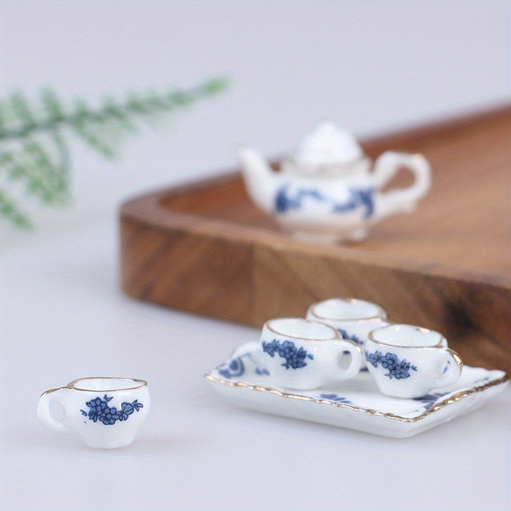 6pcs Dollhouse Porcelain Tea Set Flower Pattern