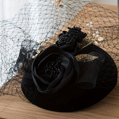 French Style Fascinators Hats Flower Golden Leaf Decor Veil Bridal Wedding Tiara