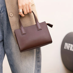 Brown Leather Tote Bag with Zipper Closure Large Capacity