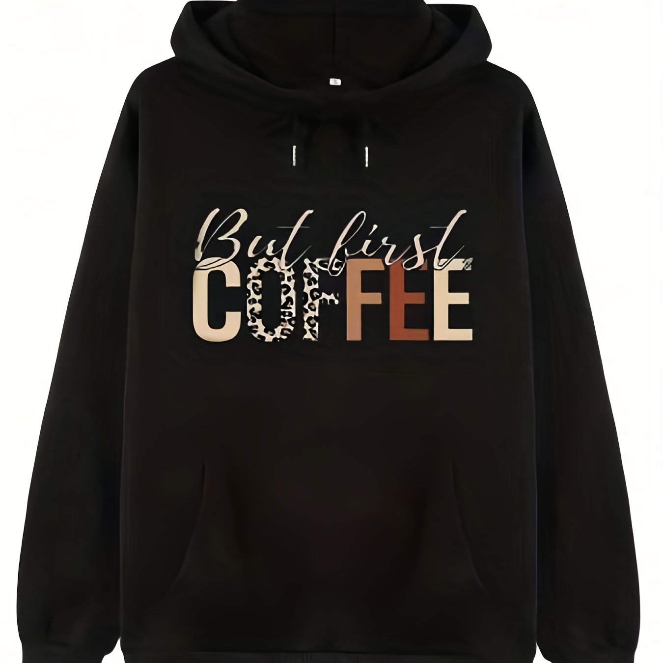 Coffee Print Kangaroo Pocket Hoodie Casual Long Sleeve Drawstring Hoodies