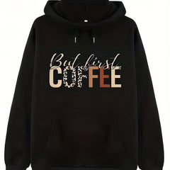 Coffee Print Kangaroo Pocket Hoodie Casual Long Sleeve Drawstring Hoodies