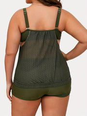 Modest Tankini Set Women's Solid Round Neck Cami Top & Shorts Swimsuit