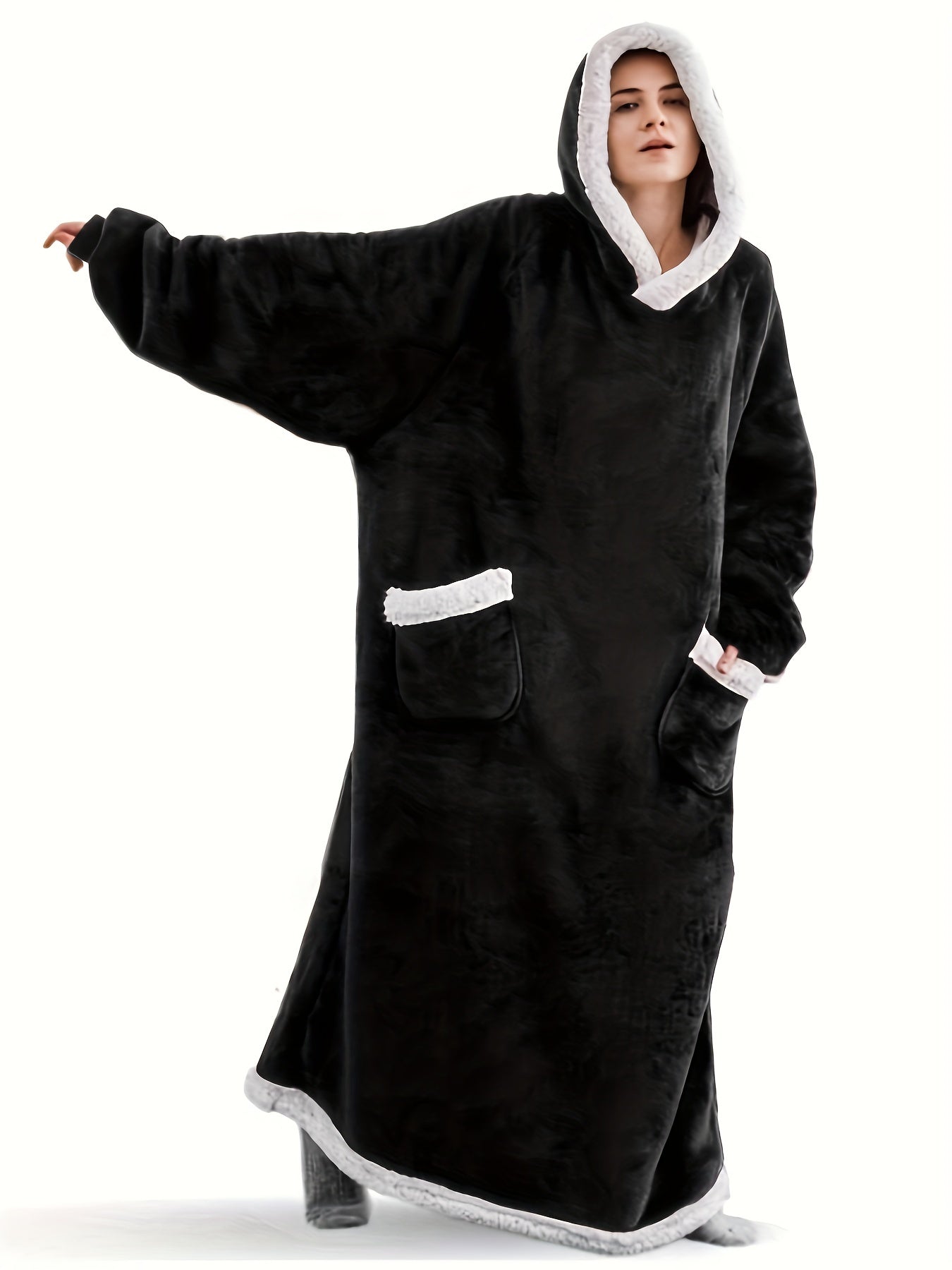Fleece Hooded Robe with Pockets