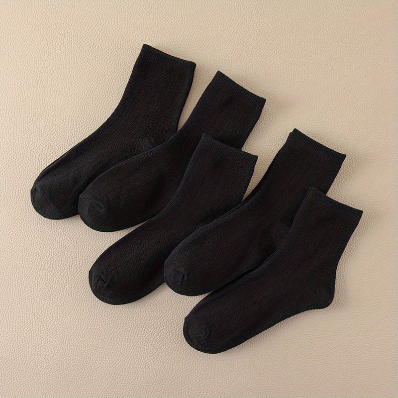 5 Pairs Crew Socks Comfy & Breathable Women's Mid Tube Stockings