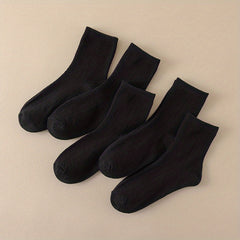 5 Pairs Crew Socks Comfy & Breathable Women's Mid Tube Stockings