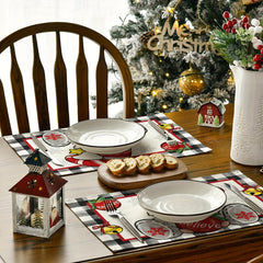 4pcs Plaid Pattern Gnome Christmas Table Runner Set