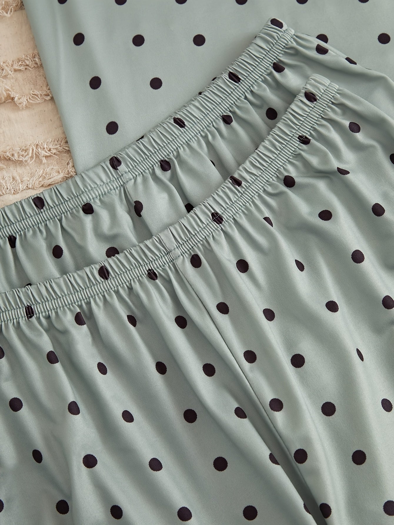 Polka Dot Print Pajamas Set Short Sleeve Crew Neck Top & Shorts & Pants