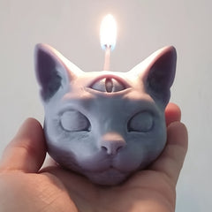 Grey Scented Three-eyed Cat Candles for Home Decoration