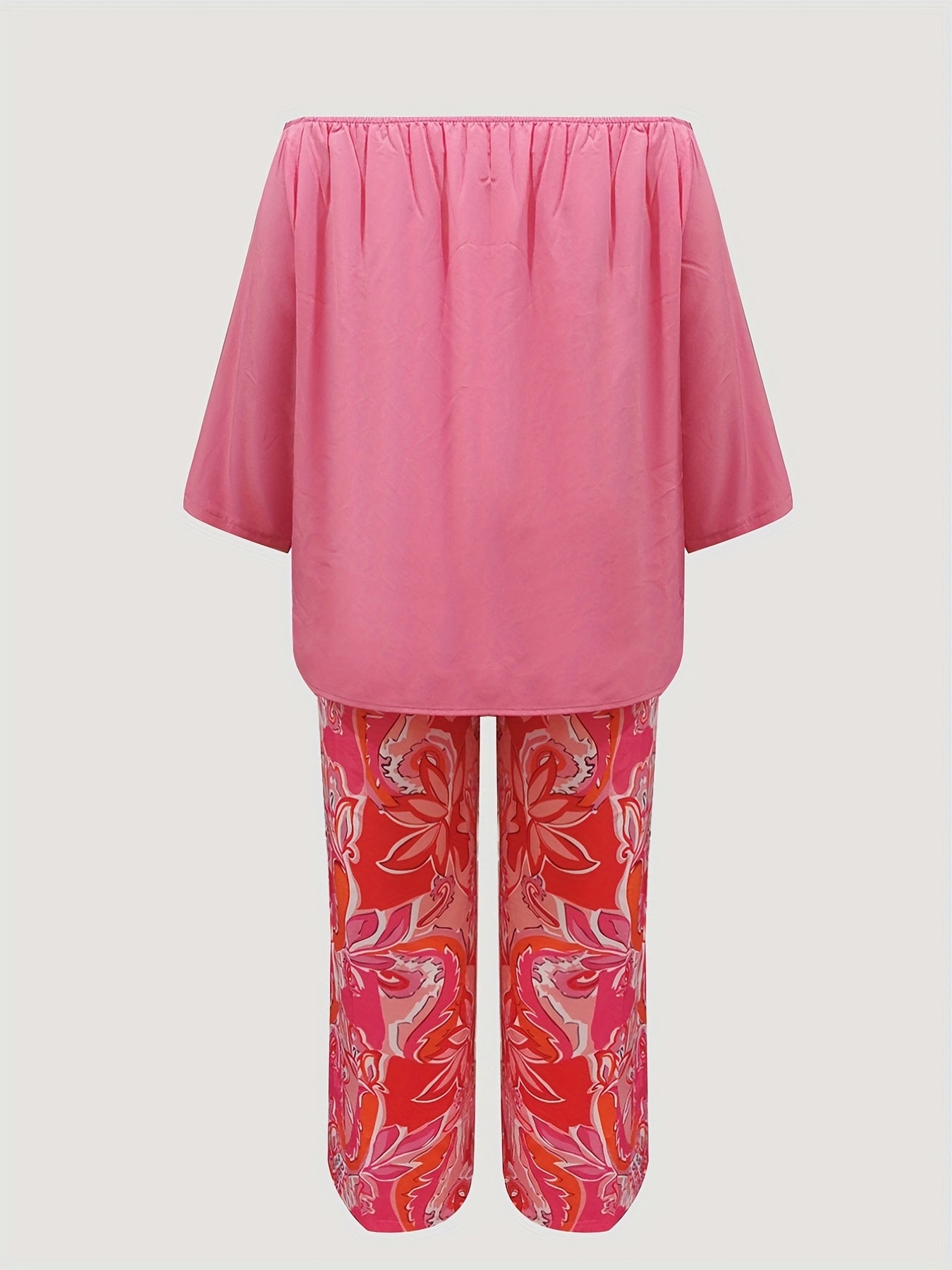 Off Shoulder Top & Floral Wide Leg Pants 2-Piece Set
