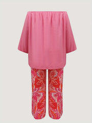 Off Shoulder Top & Floral Wide Leg Pants 2-Piece Set