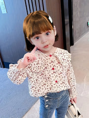 Kid Teen Girls Ruffles Floral Shirt & Button Down Collared Blouse