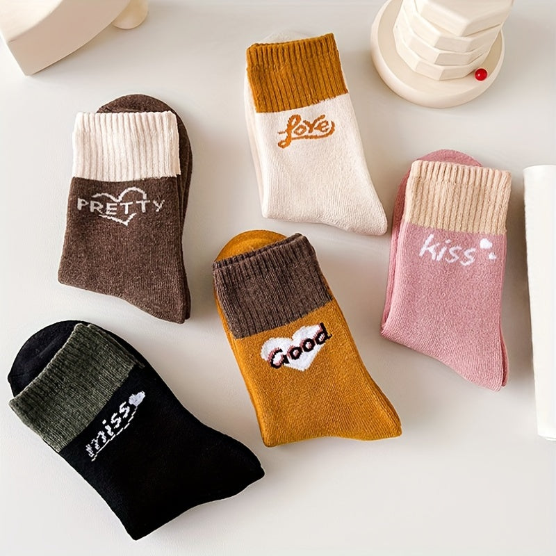 5 Pairs Letter Print Mid Tube Socks for Women