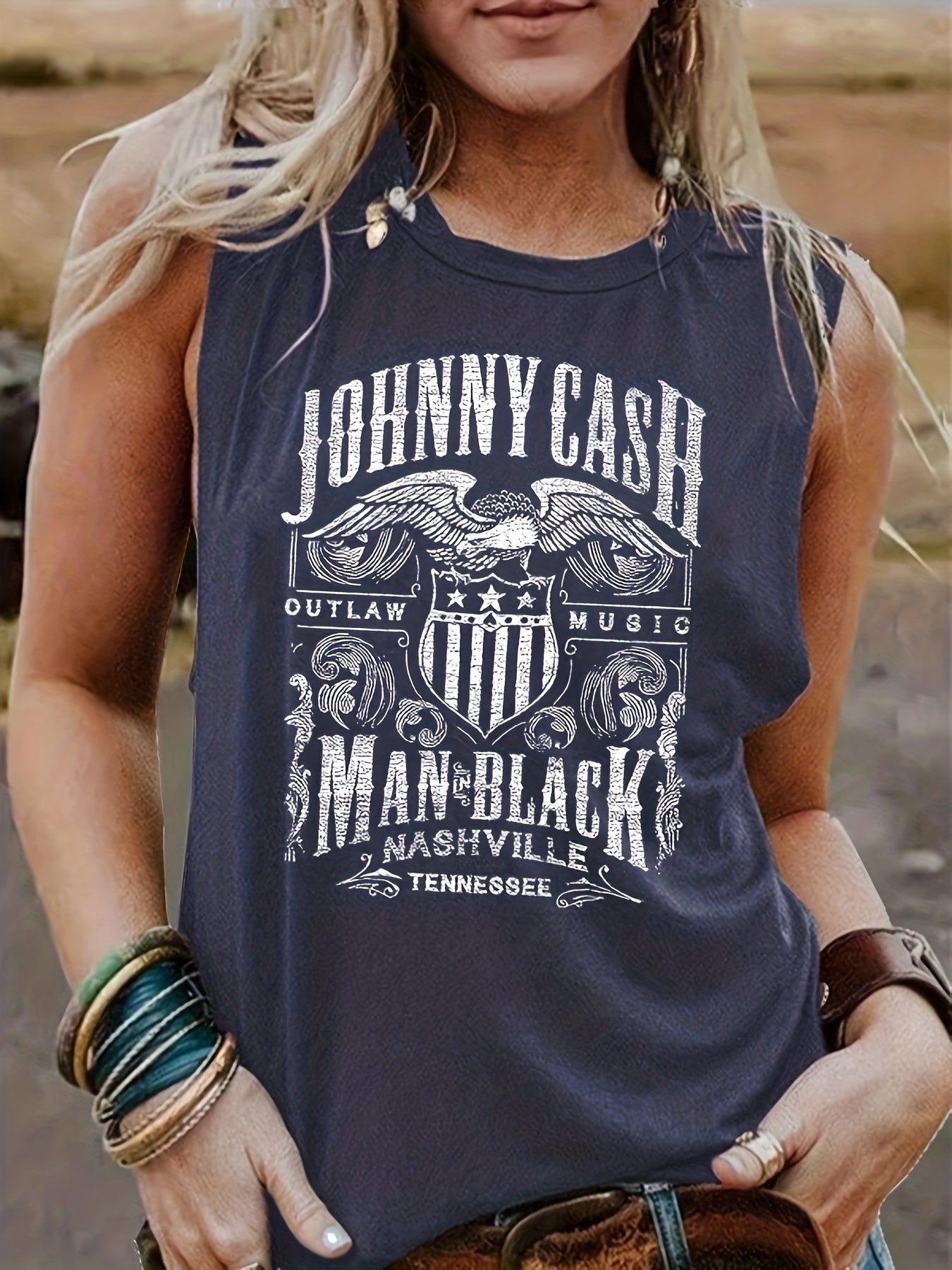 Letter Print Crew Neck Tank Top Casual Sleeveless Top For Summer