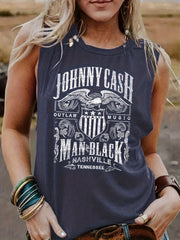 Letter Print Crew Neck Tank Top Casual Sleeveless Top For Summer