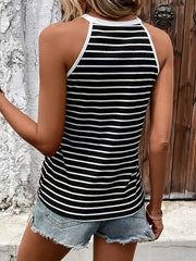 Stripe Print Halter Neck Top Sleeveless Summer Casual