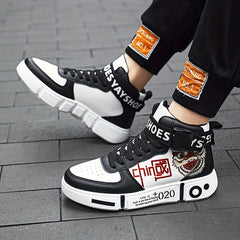 Men's Graphic Print High Top Skate Shoes Wear resistant Non Slip Sneakers