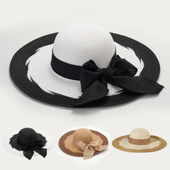 Women Bow Straw Hat Big Brim Summer Beach Sun Hat