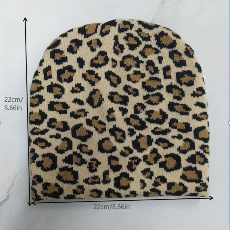 Sport Knit Beanie Hat Leopard Jacquard Autumn Winter Warm Ski Cold Hat