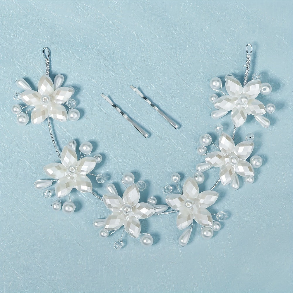 Acrylic Flower & Pearl Hair Clip Bridal Wedding Headwear