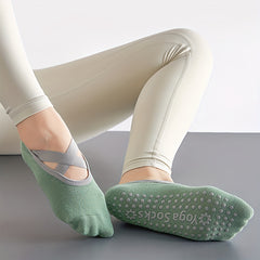 Non Slip Yoga Socks with Extra Grips and Cross Strap