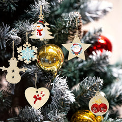 30pcs Wooden Christmas Ornaments DIY Crafts Natural Wood Slices