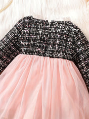 Baby Girls Lace Collar Mesh Dress Lady Plaid Tutu Dress