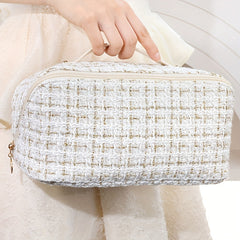 Plaid Pattern Cosmetic Travel Bag Large Capacity Toiletry Skincare Cosmetics