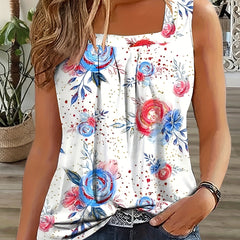 Floral Print Square Neck Tank Top Sleeveless Casual Summer Women's Clothing