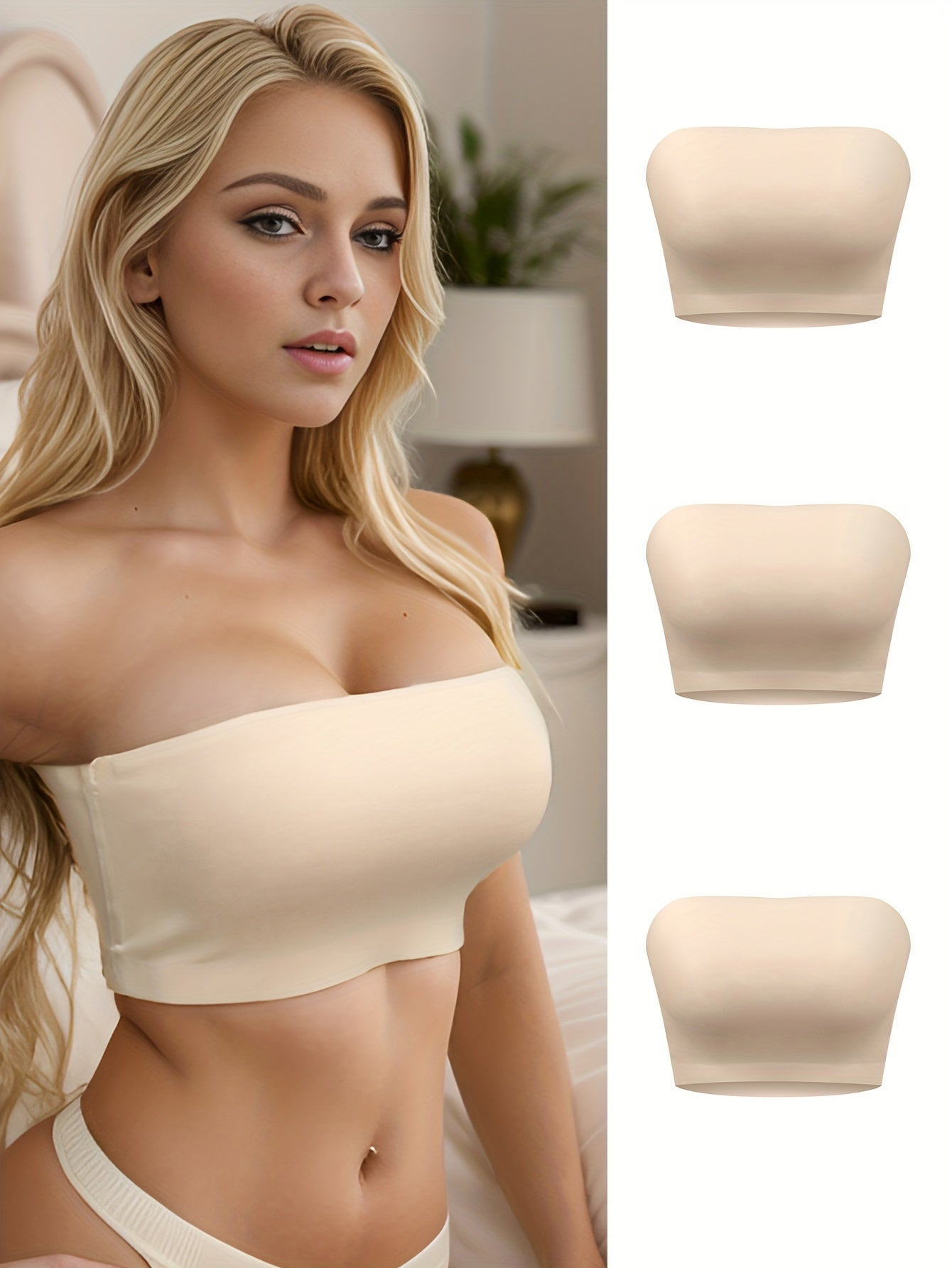3pcs Strapless Bandeau Bras Comfy & Soft Stretch Everyday Bra Women's Lingerie