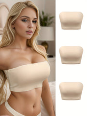 3pcs Strapless Bandeau Bras Comfy & Soft Stretch Everyday Bra Women's Lingerie